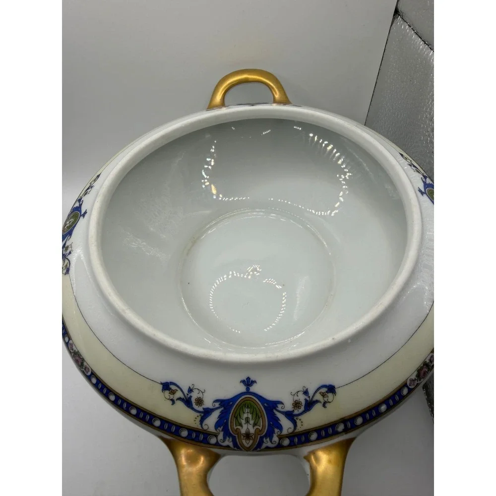 Victoria Czecho-Slovakia Porcelain Lidded Tureen Gold Gilt BlueCream ServingBowl